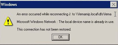 Error message: connection has not been restored