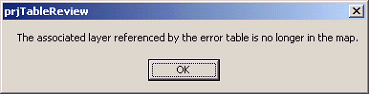 Error message - The associated layer referenced by the error table is no longer on the map