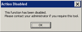 Error message - Action Disabled Window