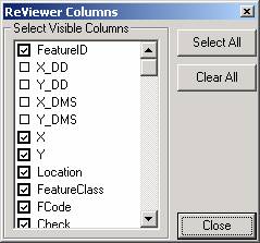 Select the data columns that you would like to see in the error table.