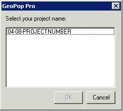 Select the project dialog window