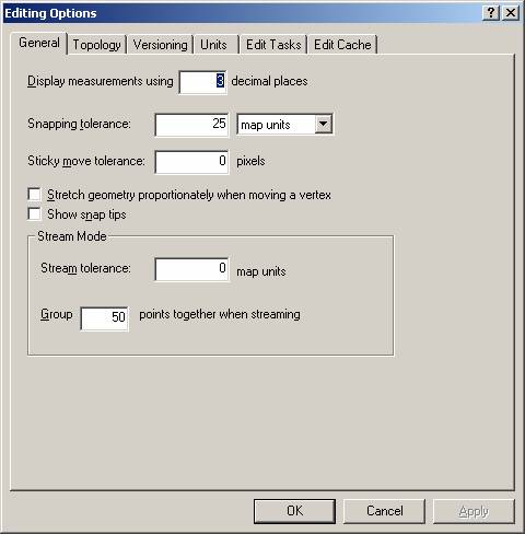 Editing Options dialog window