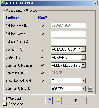 Attribute feature window seen in ArcMap.  Note: Attribute dialogs will vary depending on target layer