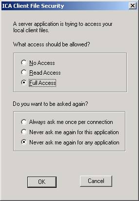 ICA Client File Security dialog