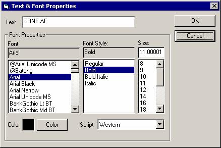 Text and Font Properties dialog