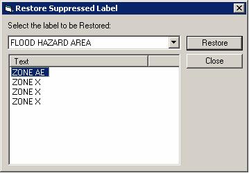 Restore Suppressed Label dialog box