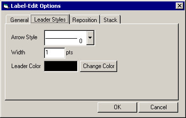 Label-Edit Options showing Leader Styles tab options