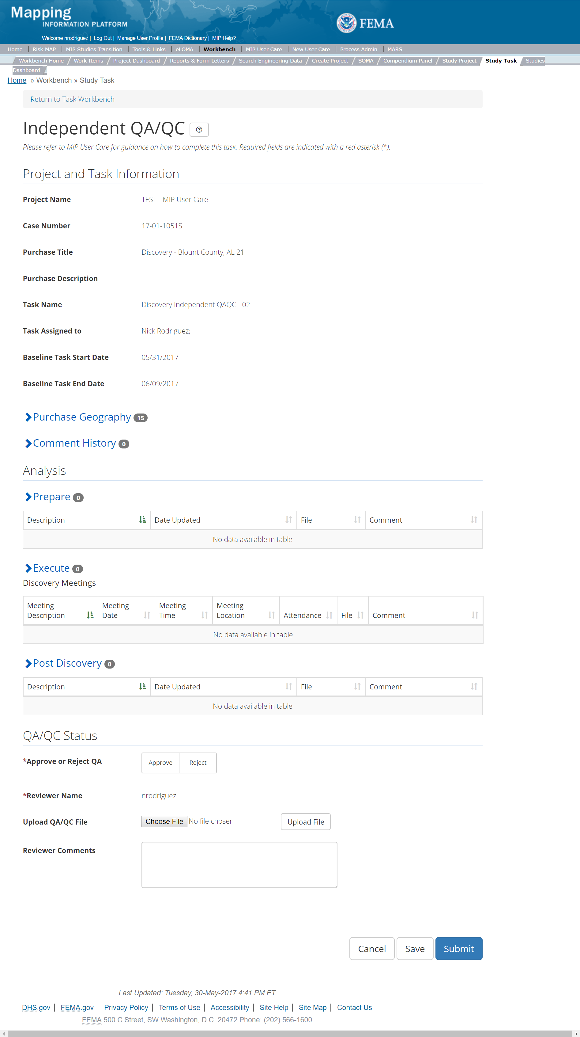 Discovery Independent QA/QC Task Page