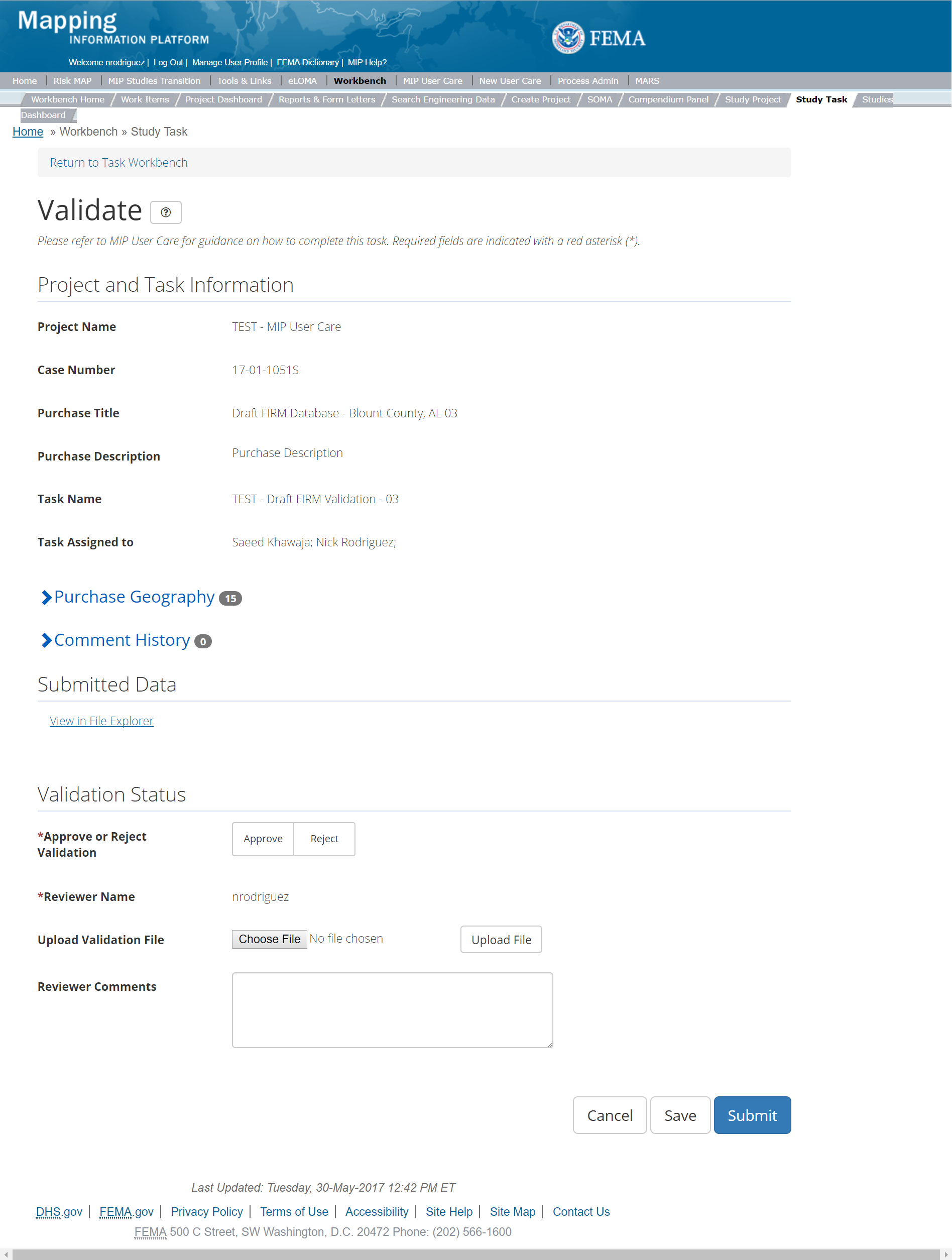 Validate Draft FIRM Task Page