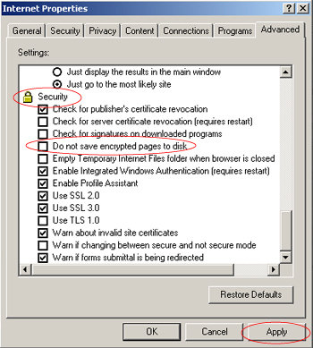 Internet Options window