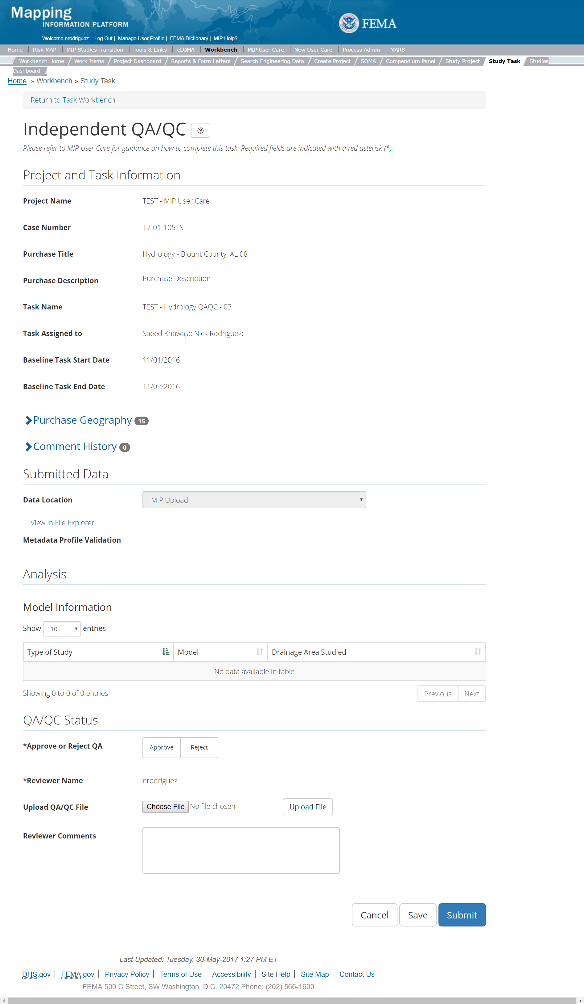 Hydrology Independent QA/QC Task Page