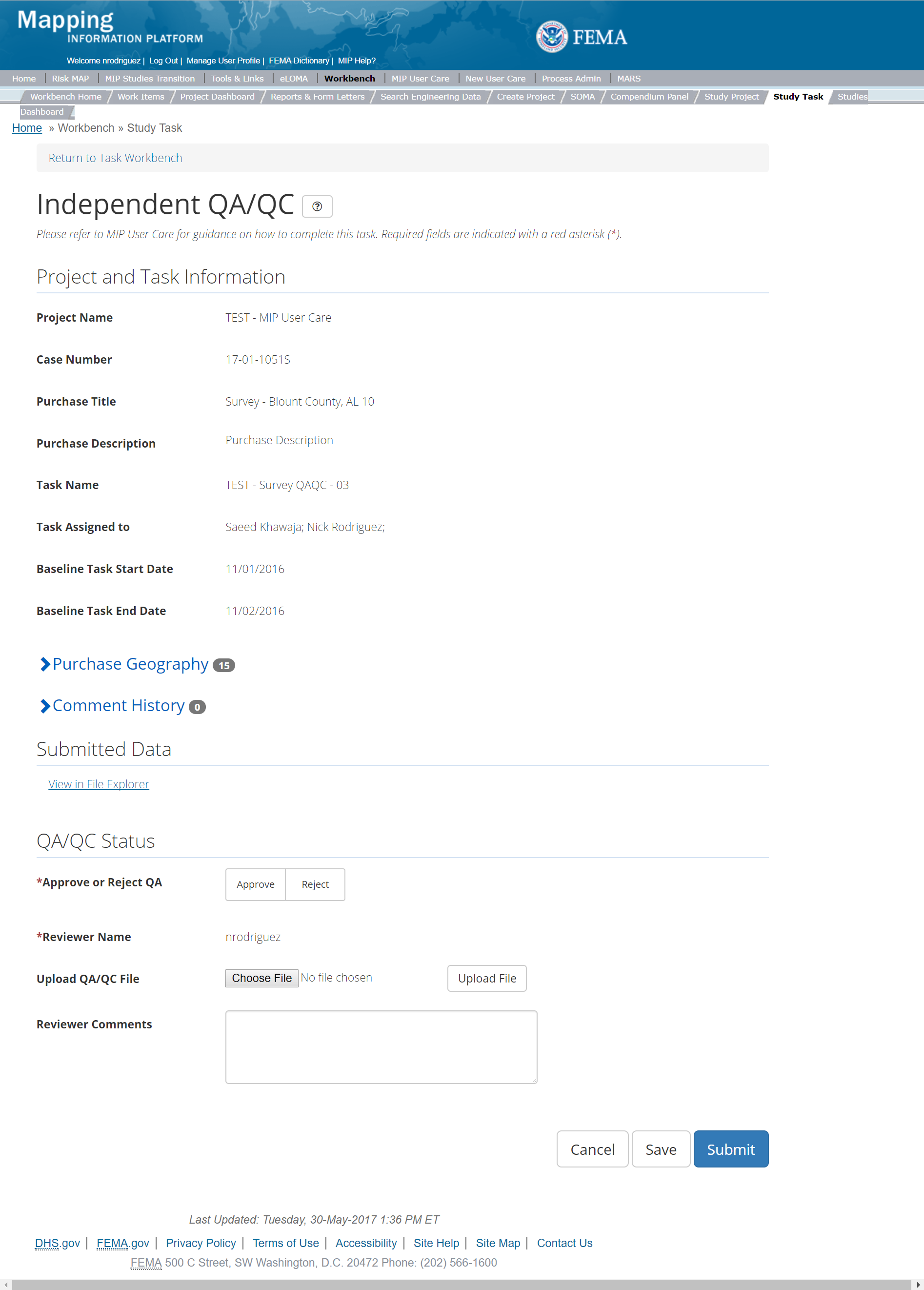 Survey Independent QA/QC Task Page