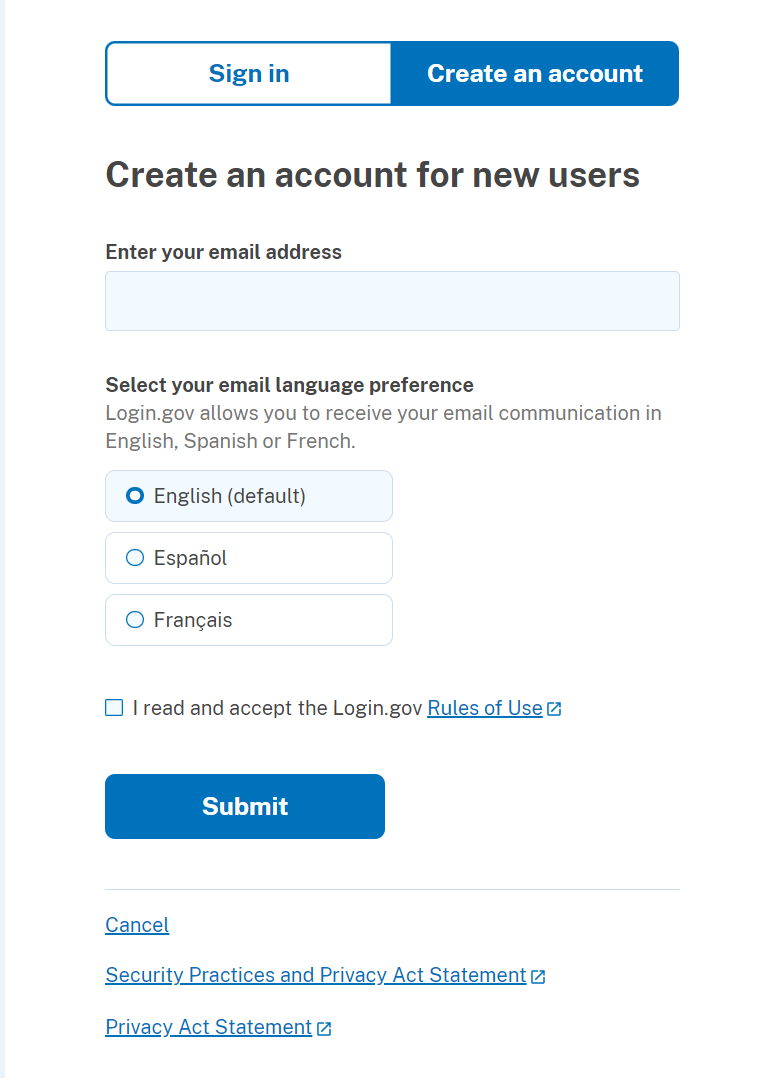 Login.gov Create an Account